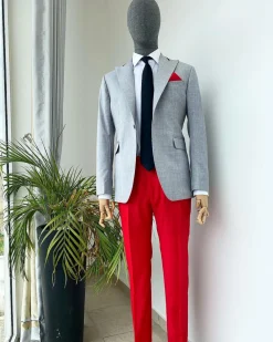 A “Whatever” Irish grey peak lapel with black stripe neck 1 button suit
