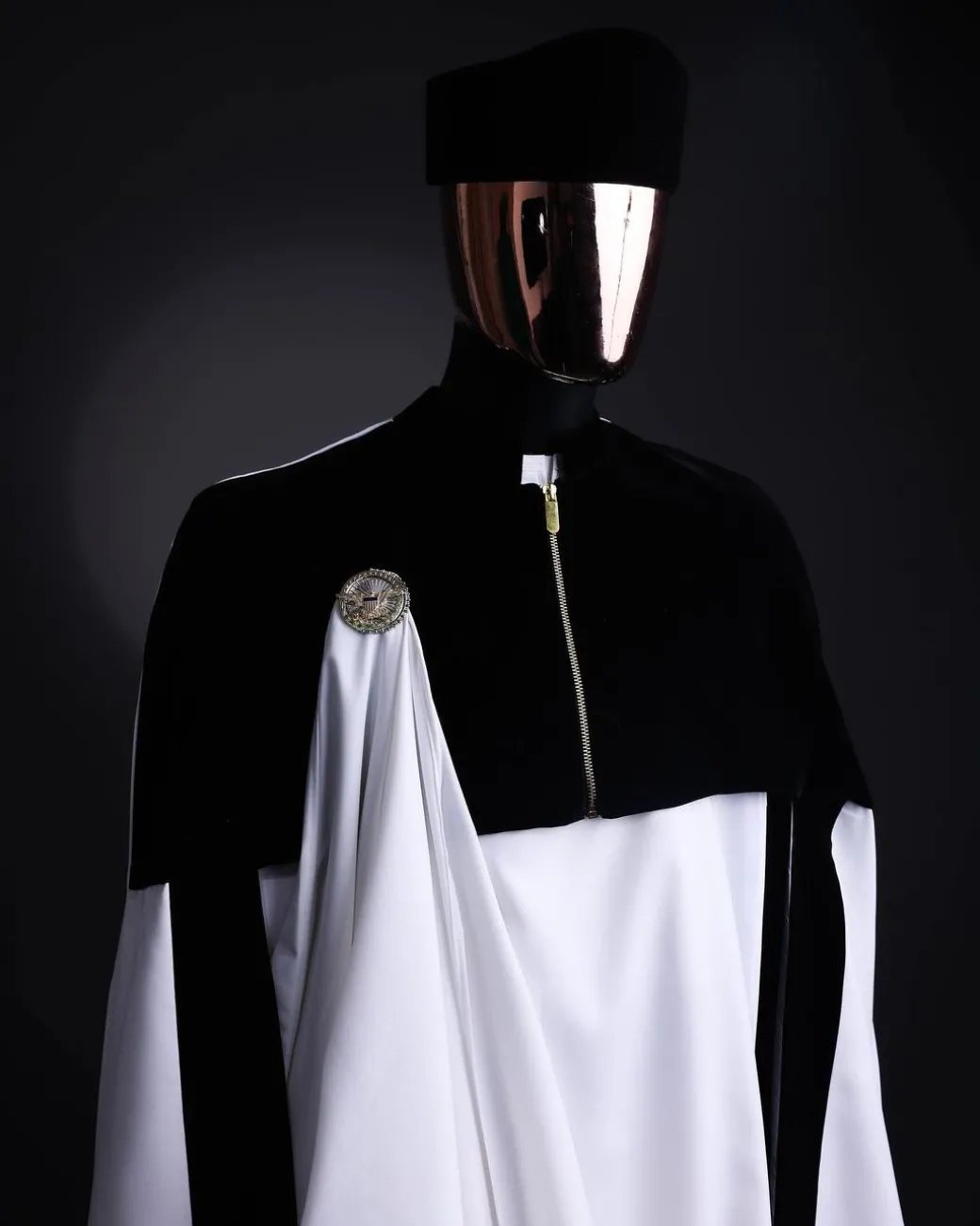 A white & black tragbada, zipline cape, long sleeve African senator kaftan native, Open cut Hat & sokoto