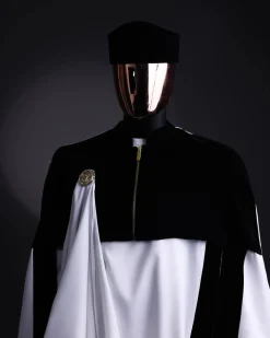 A white & black tragbada, zipline cape, long sleeve African senator kaftan native, Open cut Hat & sokoto