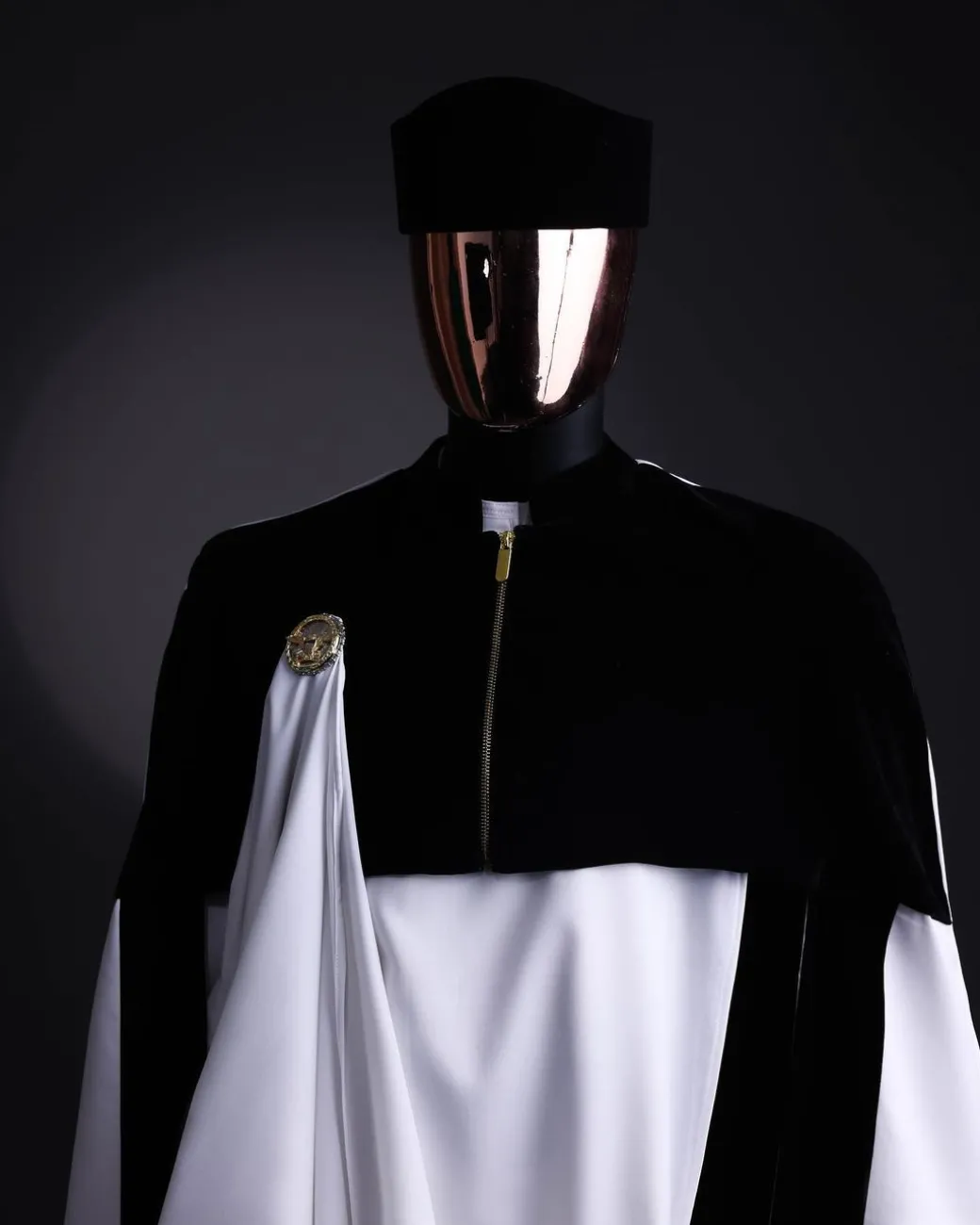 A white & black tragbada, zipline cape, long sleeve African senator kaftan native, Open cut Hat & sokoto