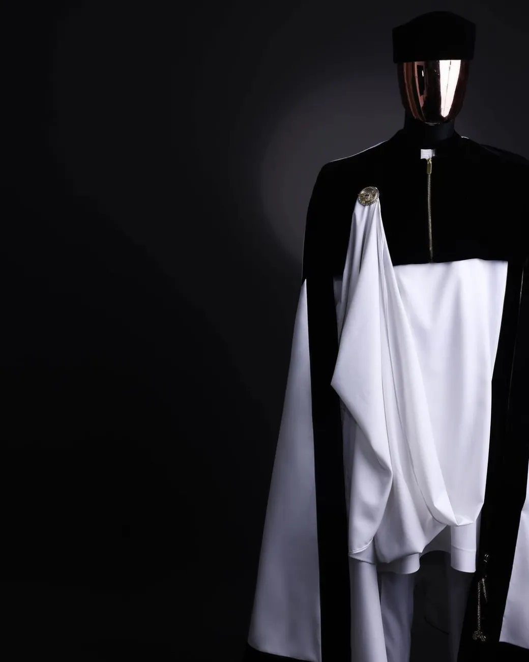 A white & black tragbada, zipline cape, long sleeve African senator kaftan native, Open cut Hat & sokoto