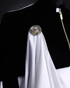 A white & black tragbada, zipline cape, long sleeve African senator kaftan native, Open cut Hat & sokoto