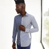 A White And Blue Mixed Stripe Shirt.