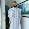 A White, connected square & renaissance maze embroidery details agbada