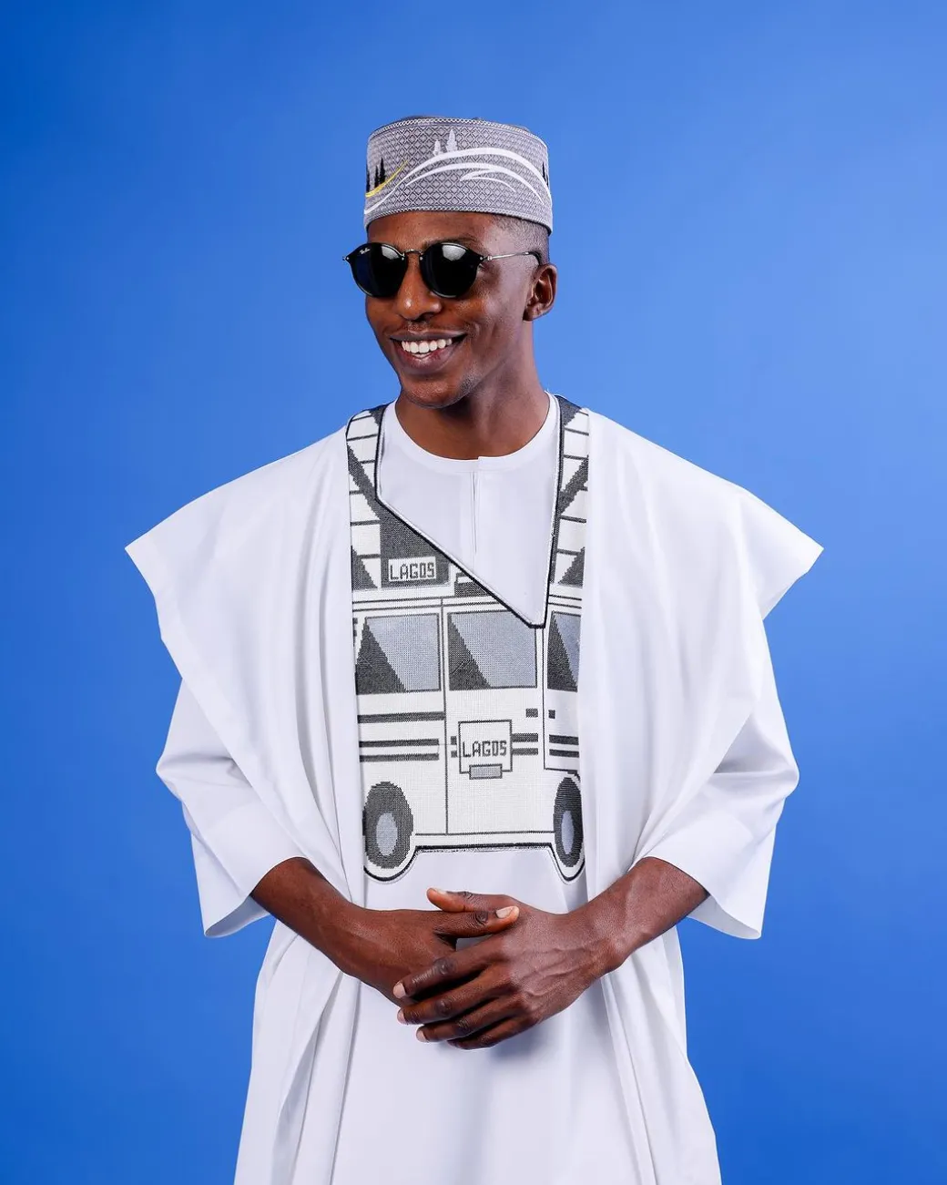 A White, Danfo Embroidery Details Agbada