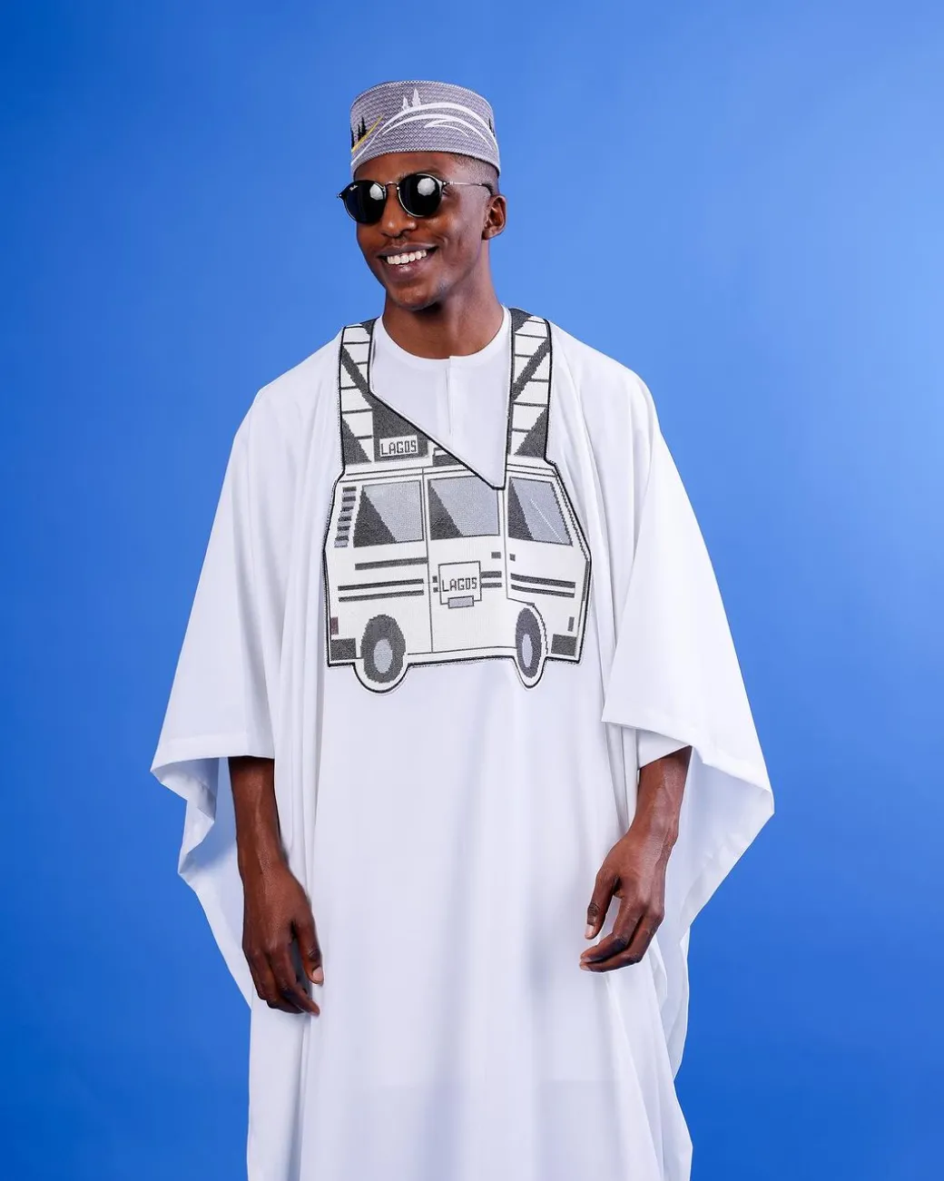 A White, Danfo Embroidery Details Agbada