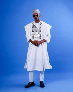 A White, Danfo Embroidery Details Agbada