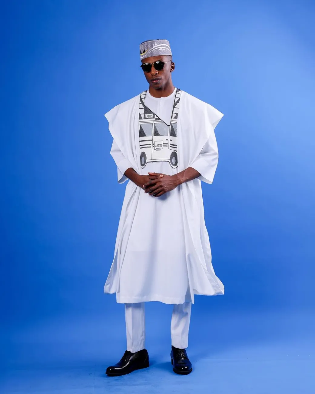 A White, Danfo Embroidery Details Agbada