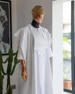 A White, Flapper Embroidery With Silver Mix Jacquard Details Agbada