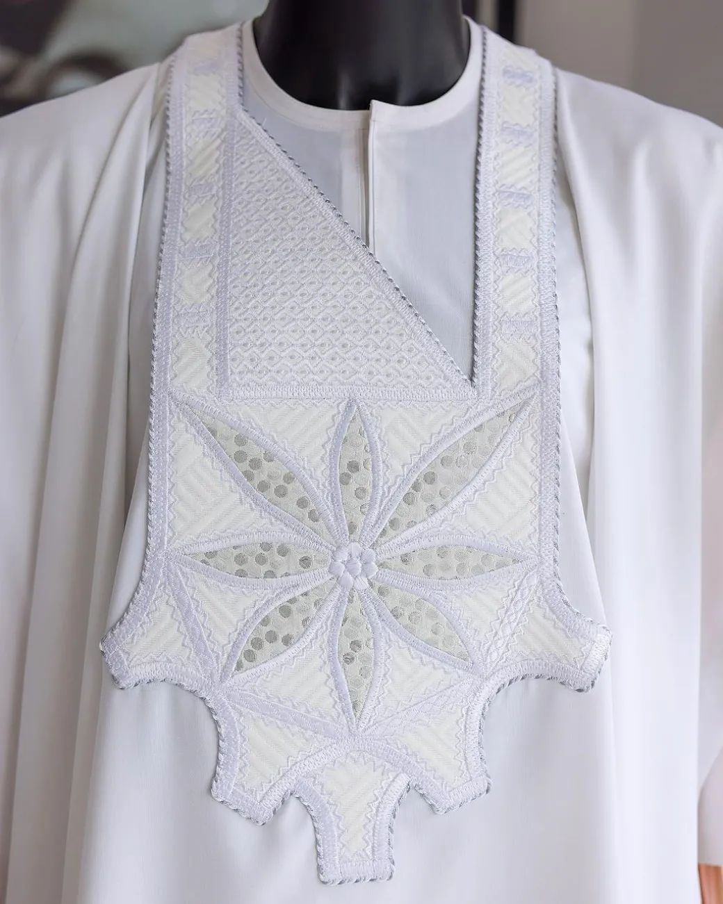 A White, Flapper Embroidery With Silver Mix Jacquard Details Agbada