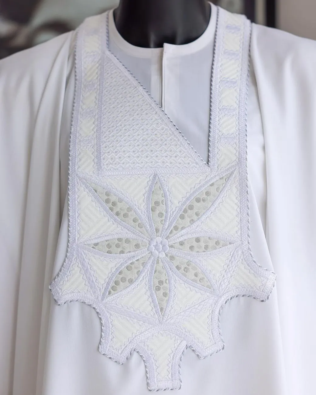 A White, Flapper Embroidery With Silver Mix Jacquard Details Agbada