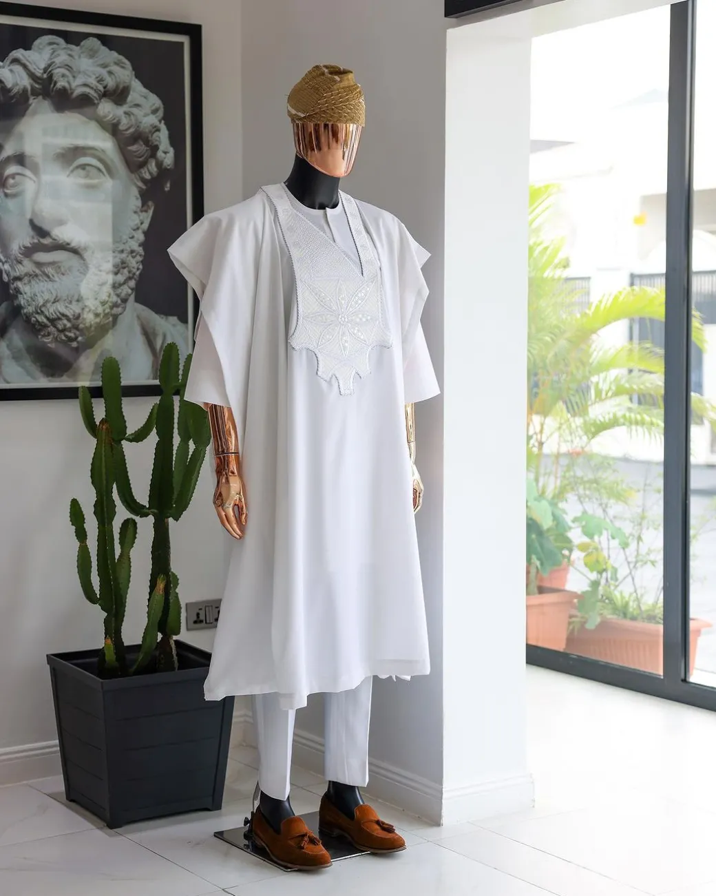 A White, Flapper Embroidery With Silver Mix Jacquard Details Agbada