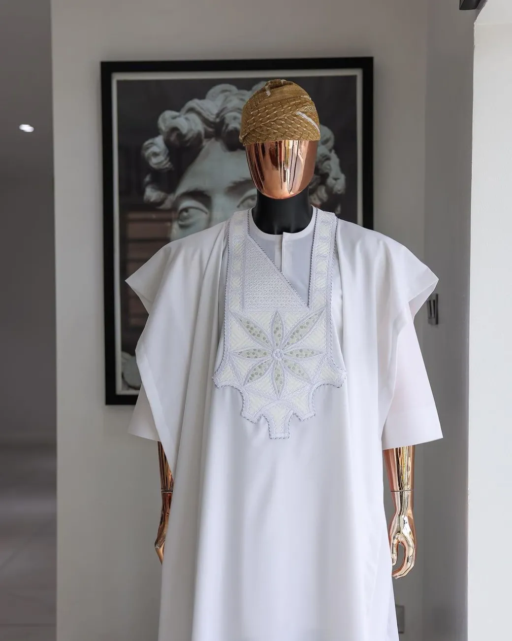 A White, Flapper Embroidery With Silver Mix Jacquard Details Agbada