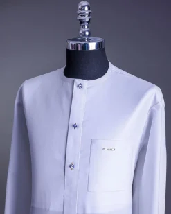 A White, front flap, floral petals, blue Swarovski buttons, long sleeve embroidery detail African senator Kaftan