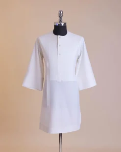 A White, Front flap with clear view Swarovski buttons, 3/4 sleeve African senator kaftan native.