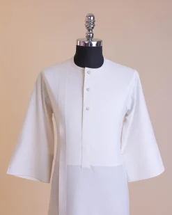A White, Front flap with clear view Swarovski buttons, 3/4 sleeve African senator kaftan native.