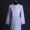 A White, front flap with mixed Swarovski buttons, patch pocket, free hand cuff with (keep walking) embroidery detailing African senator kaftan native.