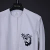 A white, front flap, Zip line with crown to Golgotha embrodery details African senator kaftan native.