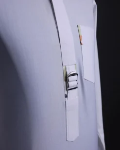 A White, front flap,interwoven buckle, Long sleeve African senator kaftan native.