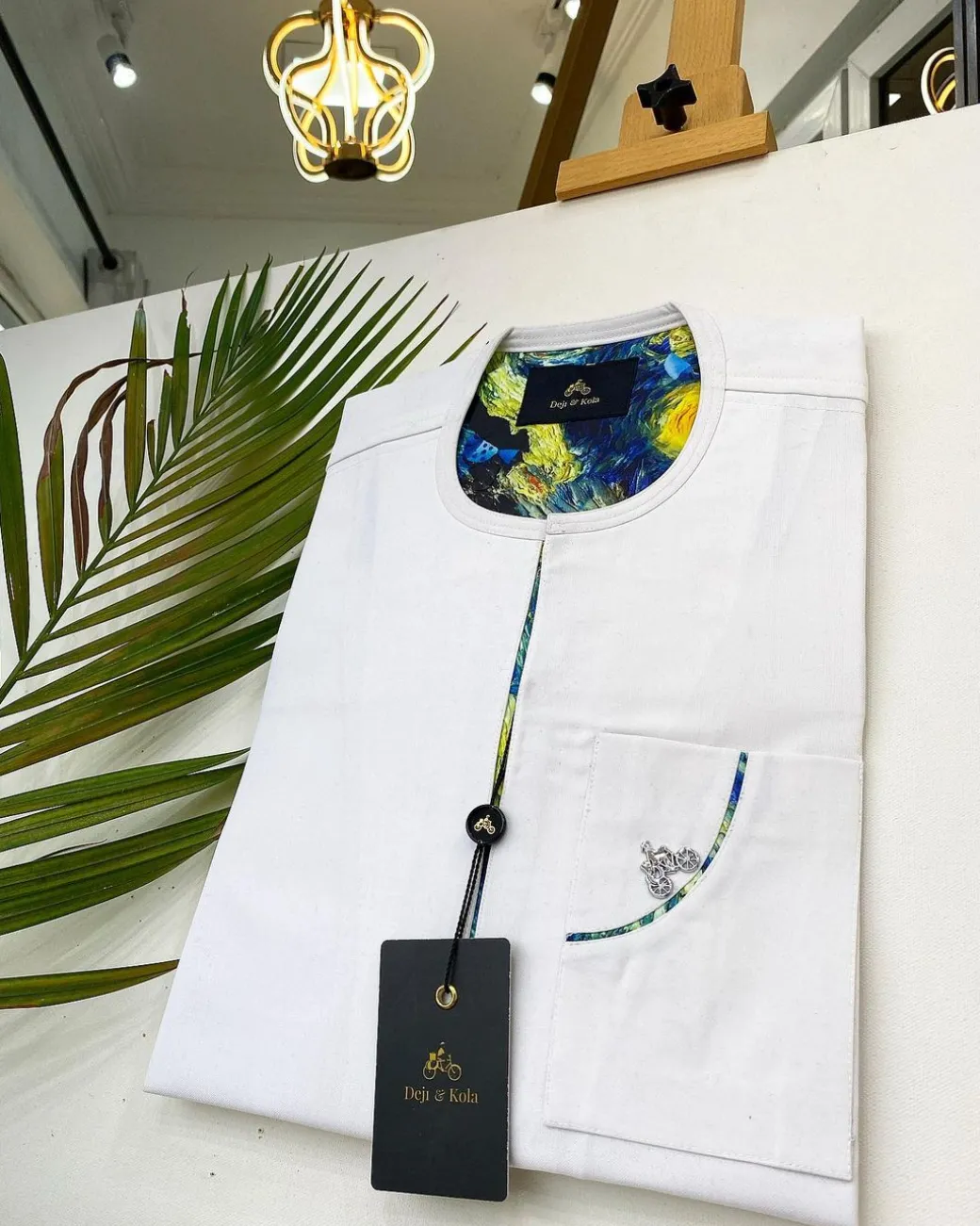 A White invisible front flap African senator kaftan native
