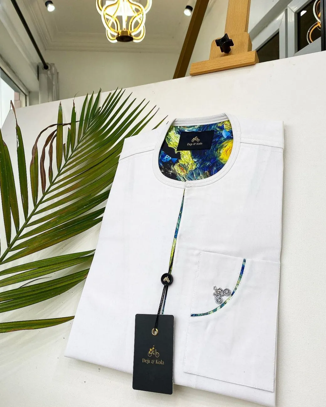A White invisible front flap African senator kaftan native