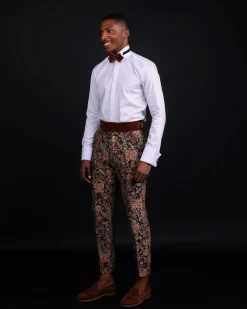 A White Invisible Stripe, Double Cuff, Wing Collar Shirt With High Waist Gurkha Pant Trouser.