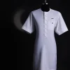 A White, Invisible stripe, front flap,interwoven flap, 3/4 sleeve African senator kaftan native.