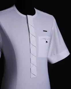A White, Invisible stripe, front flap,interwoven flap, 3/4 sleeve African senator kaftan native.
