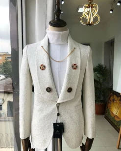 A White Jacquard Wedding reloaded “Lacasa De Papel” tuxedo Suit