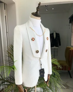A White Jacquard Wedding reloaded “Lacasa De Papel” tuxedo Suit