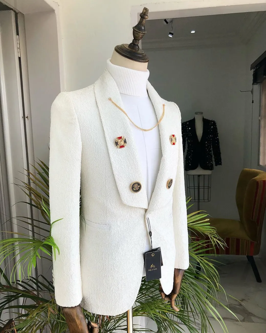 A White Jacquard Wedding reloaded “Lacasa De Papel” tuxedo Suit