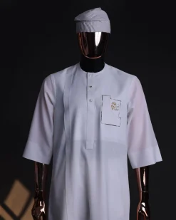 A White, Layered Dropping Swarovski Pleats, Dotted Metallic Wire Embroidery Details Agbada