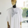 A White, Mazed Square, 1/4 size Embroidery Details Agbada