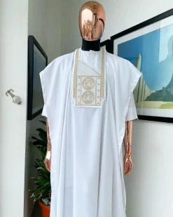 A White, Medusa Head Embroidery Detailing Agbada