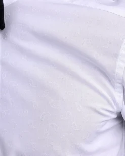 A White, Paisley Print Wing Collar Tuxedo Shirt