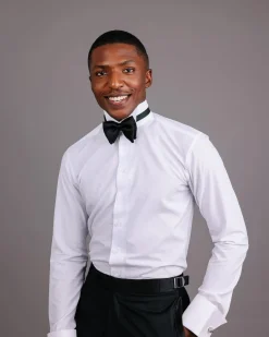 A White, Paisley Print Wing Collar Tuxedo Shirt