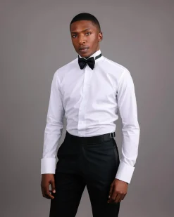 A White, Paisley Print Wing Collar Tuxedo Shirt