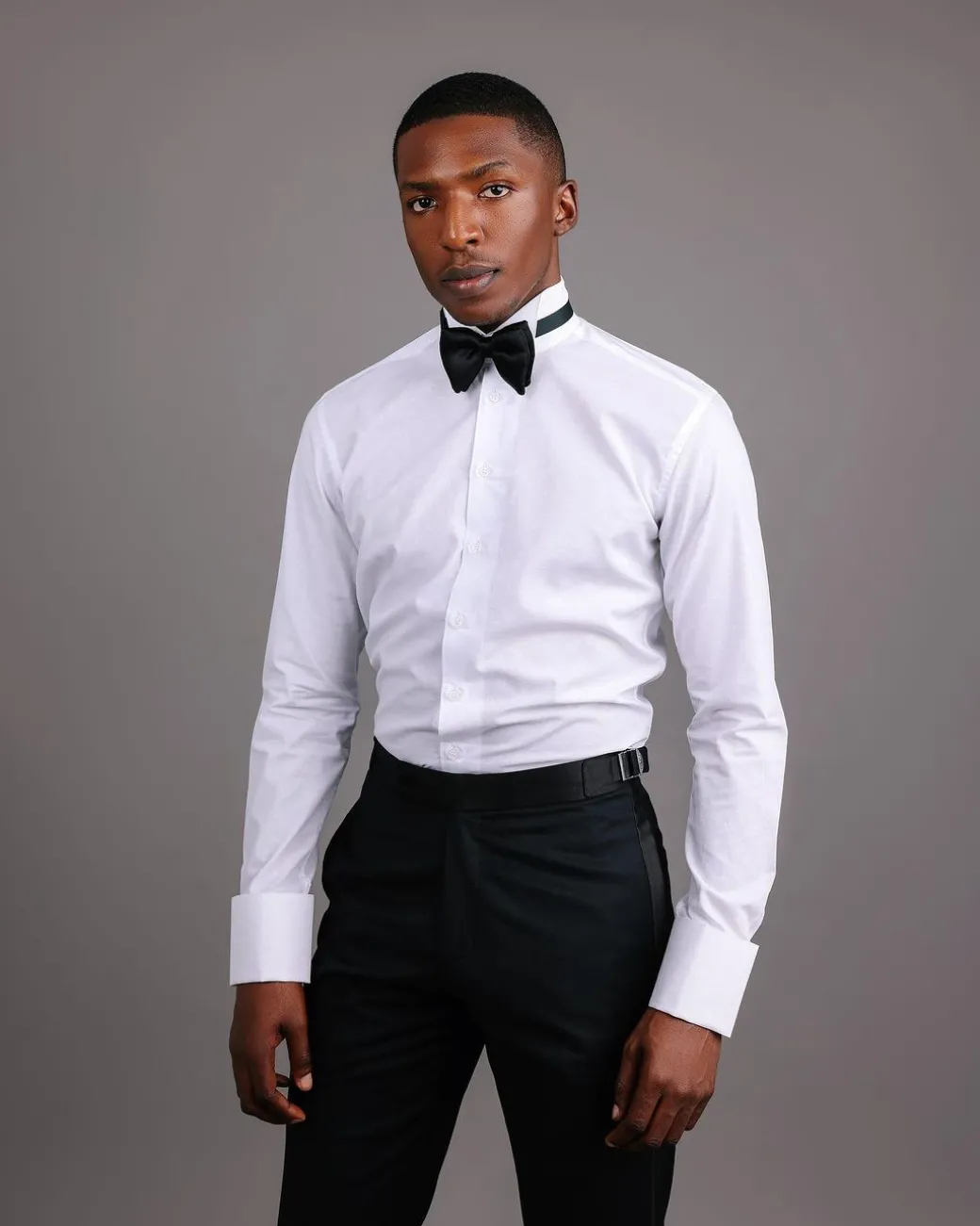 A White, Paisley Print Wing Collar Tuxedo Shirt