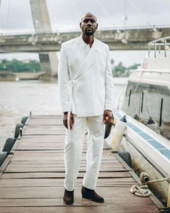 A White “Psydo” Oversized Seersucker Samurai Jacket