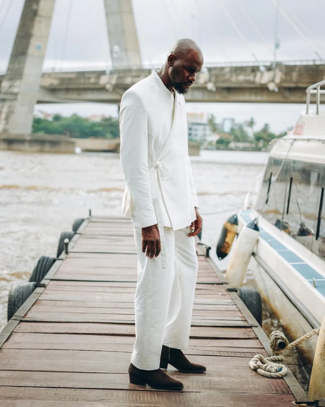 A White “Psydo” Oversized Seersucker Samurai Jacket