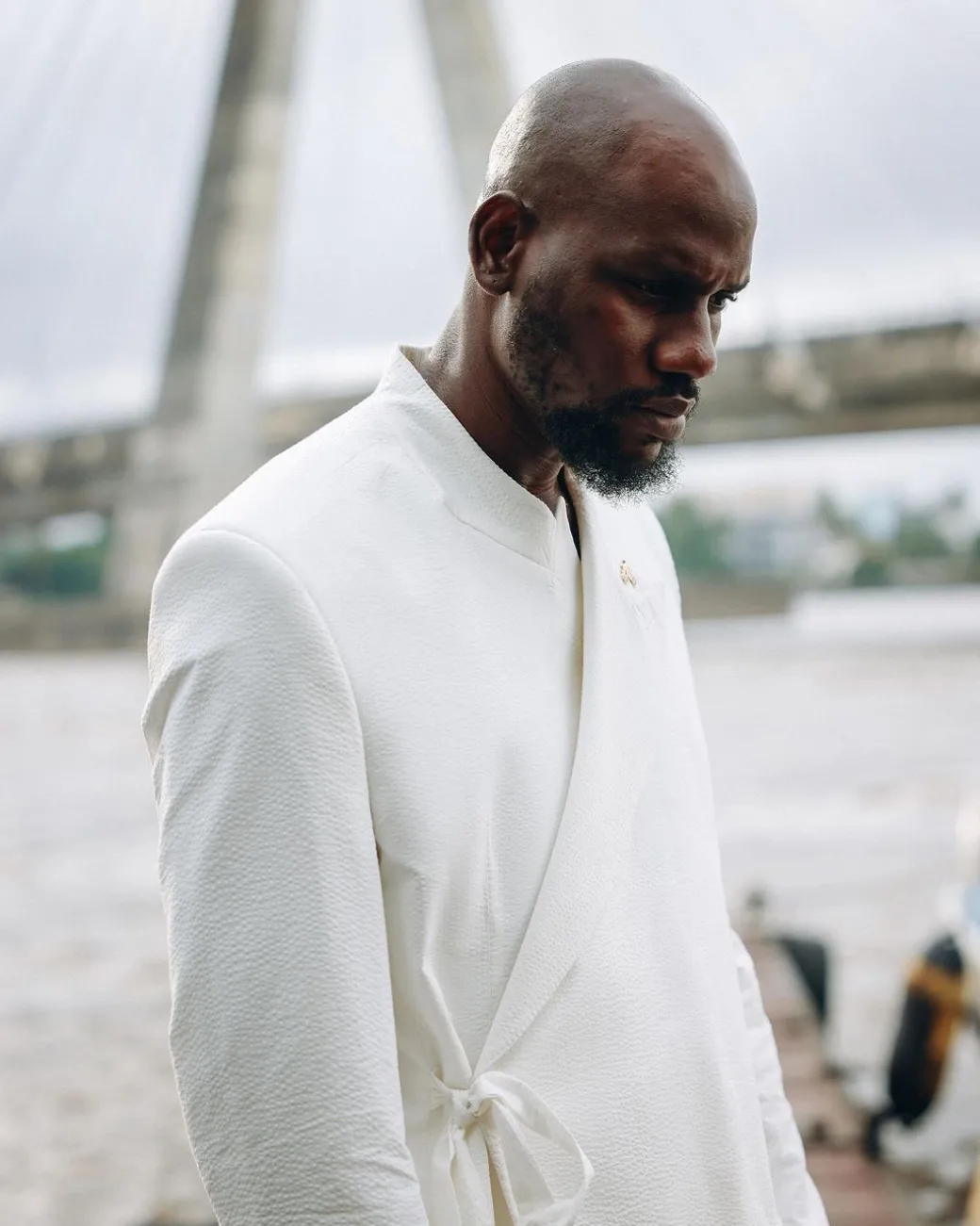 A White “Psydo” Oversized Seersucker Samurai Jacket
