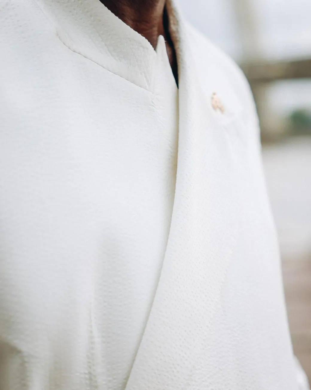 A White “Psydo” Oversized Seersucker Samurai Jacket