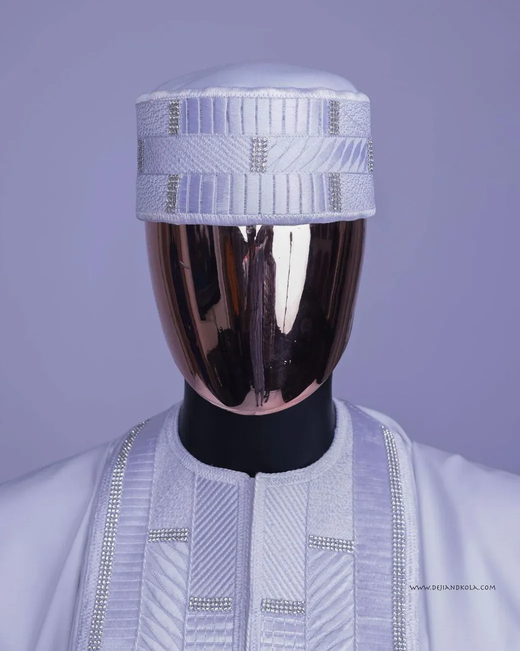 A White, Related Lines Embroidery, Silver Crystal Swarovski Stones Detailing agbada