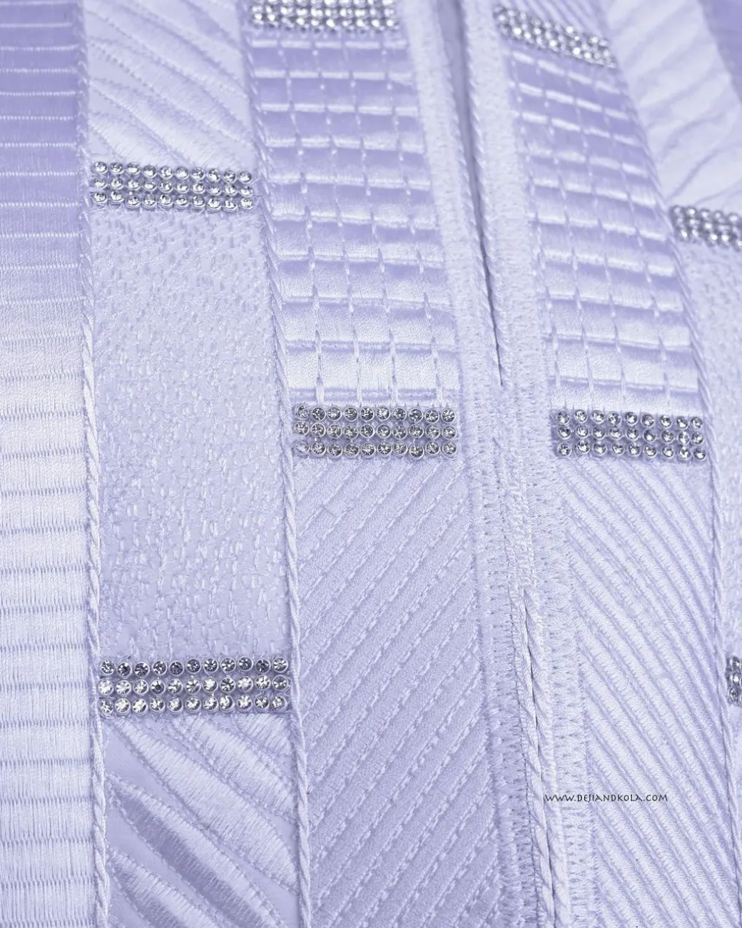 A White, Related Lines Embroidery, Silver Crystal Swarovski Stones Detailing agbada