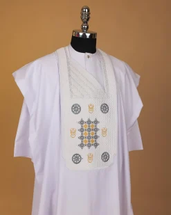 A White, Rings, Merchant Head And Interconnected Star Embroidery Agbada
