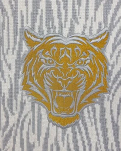 A White, roaring tiger metallic wire embroidery details Agbada