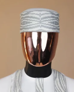 A White, roaring tiger metallic wire embroidery details Agbada