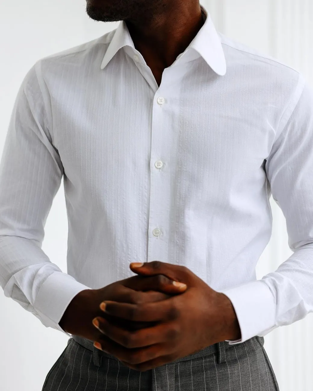 A White, Seersucker Vintage Club Business Shirt.