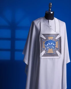 A White, “Skulls Bones” Embroidery Details Agbada