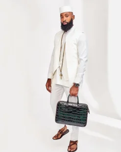 A White Slide-Neck African Kaftan, Jacquard Jacket, Trench